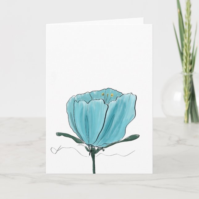 Turquoise Watercolor Flower Card (Front)