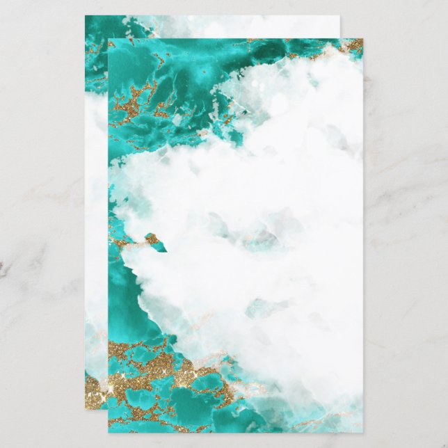 Turquoise Watercolor Geode Blank Stationery (Front/Back)