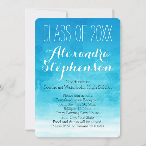 Turquoise Watercolor Graduation Party Invitation