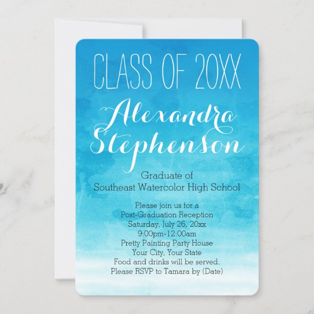Turquoise Watercolor Graduation Party Invitation (Front)