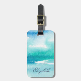Turquoise Watercolor Ocean Personalized Name   Luggage Tag