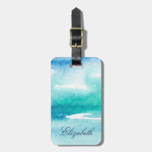 Turquoise Watercolor Ocean Personalized Name Luggage Tag