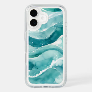 Turquoise Watercolor Ocean Waves Abstract iPhone 16 Case