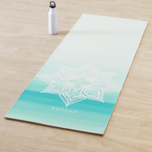 Turquoise Watercolor Ombre Mandala Monogram Yoga Mat