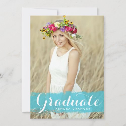 Turquoise Watercolor Overlay Photo Graduation Invitation