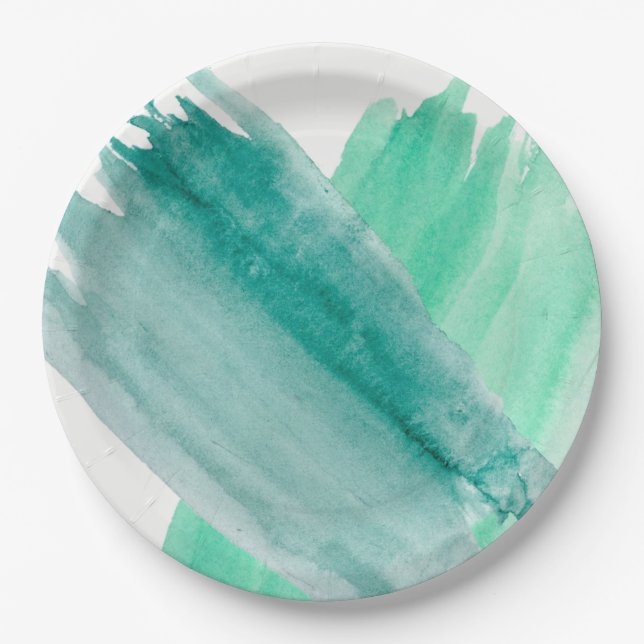 Turquoise Watercolor Paper Plates (Front)