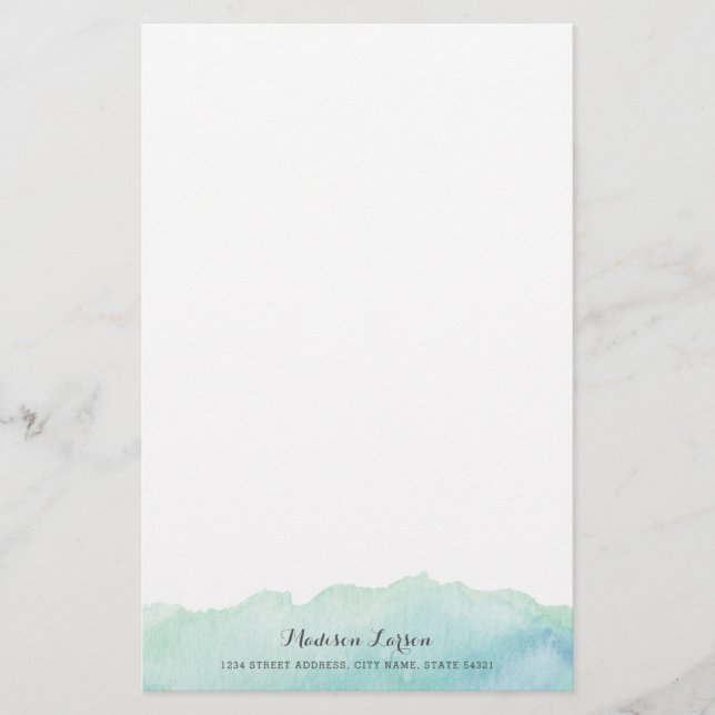 Turquoise Watercolor Personalized Stationery (Front)