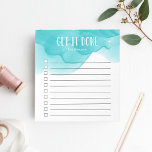 Turquoise Watercolor Personalized To-Do List Notepad<br><div class="desc">Stay motivated and on-task with this chic personalized to-do list note pad featuring "get it done" and your name at the top in white lettering on a cool tropical turquoise watercolor background. With 10 checkboxes and a cool lined design, this custom notepad makes it easy for you to stay on...</div>