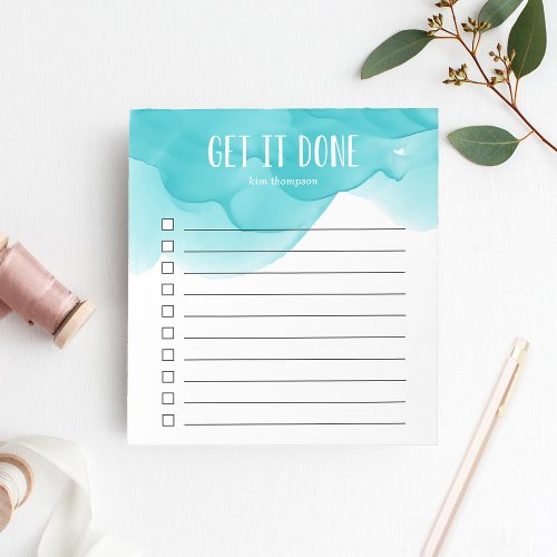 Turquoise Watercolor Personalized To_Do List Notepad