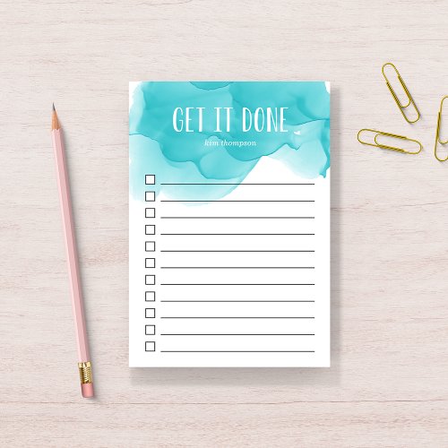 Turquoise Watercolor Personalized To_Do List Post_it Notes