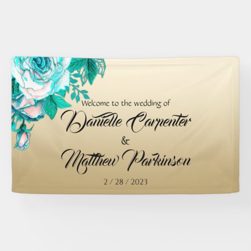 Turquoise Watercolor Roses Golden Elegance Wedding Banner