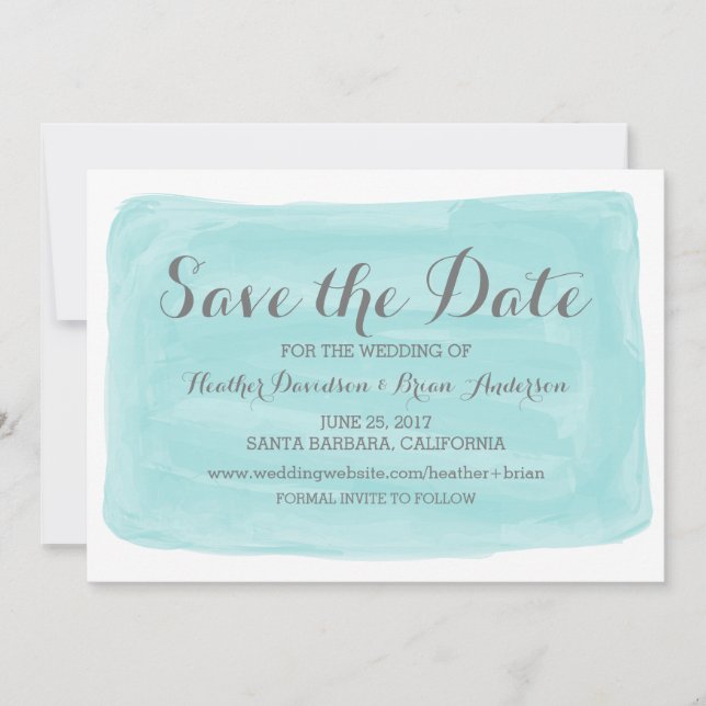 Turquoise Watercolor Save the Date Invite (Front)
