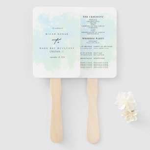 Turquoise Watercolor Splash Wedding Program Hand F Hand Fan