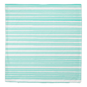 Turquoise watercolor stripes design duvet cover