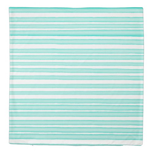 Turquoise watercolor stripes design duvet cover