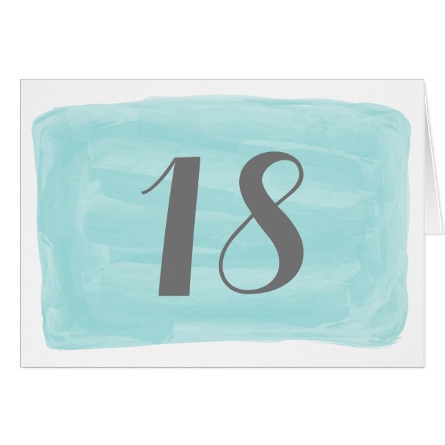 Turquoise Watercolor Table Number Card (Front Horizontal)