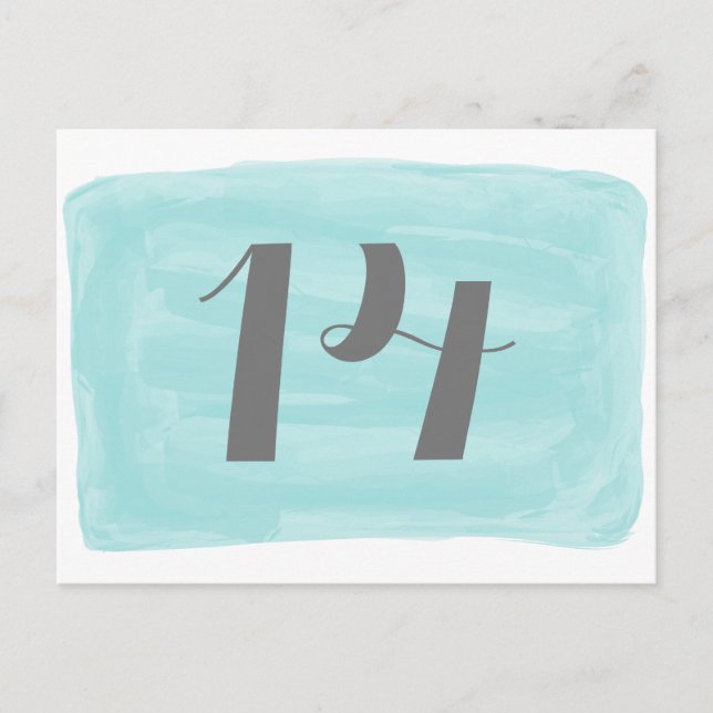 Turquoise Watercolor Table Number Postcard (Front)