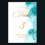 Turquoise Watercolor teal gold  elegant wedding  Table Number<br><div class="desc">These Modern Turquoise Watercolor teal gold  Table Number cards will make the perfect addition to your event tables. The color gives a pop of design,  but keeping a modern look. This table number card is perfect for spring,  summer inspired events and decor.</div>