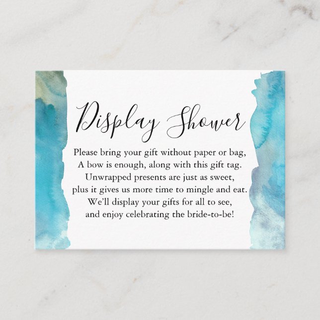Turquoise Watercolor Wash Display Bridal Shower Enclosure Card (Front)