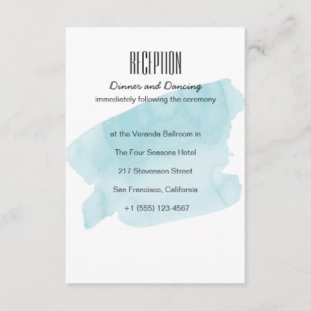 Turquoise Watercolor Wash Wedding Reception Card