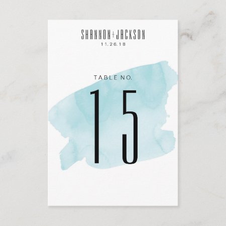 Turquoise Watercolor Wash Wedding Table Numbers
