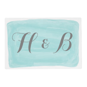 Turquoise Watercolor Wedding Placemat