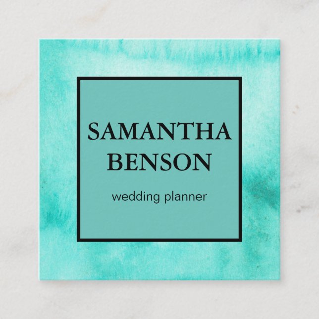 Turquoise Watercolor Wedding Planner Square Square Business Card (Front)