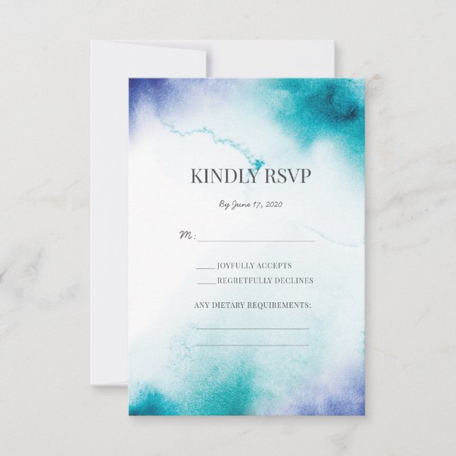 Turquoise Watercolor Wedding RSVP cards (Front)