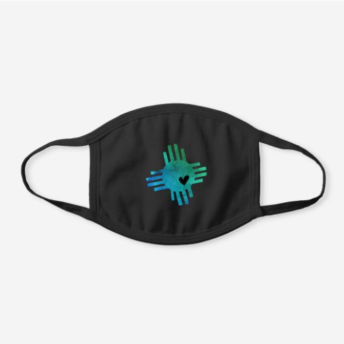 Turquoise Watercolor Zia with Heart  Black Cotton Face Mask