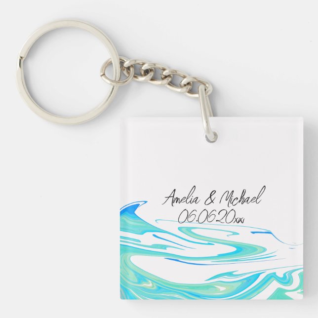 Turquoise Wave Personalized Keychain (Front)