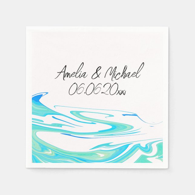 Turquoise Wave Personalized Napkins (Front)