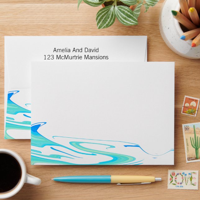  Turquoise Wave Personalized Wedding  Envelope (Desk)