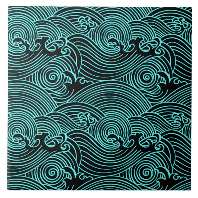 Turquoise Waves Euclidean Pattern Ceramic Tile (Front)