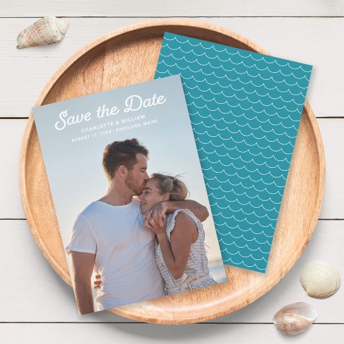 Turquoise Waves Full Photo Save the Date Card