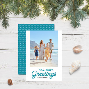 Turquoise Waves Sea-Sun's Greetings Photo Holiday Card