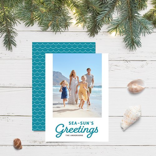 Turquoise Waves Sea_Suns Greetings Photo Holiday Card