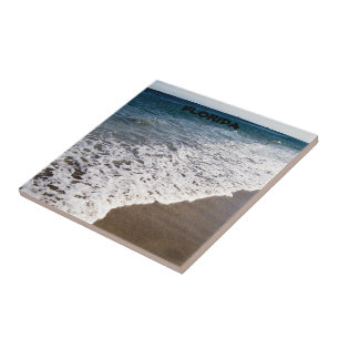 Turquoise Waves Washing Over Sandy Shore Ceramic Tile