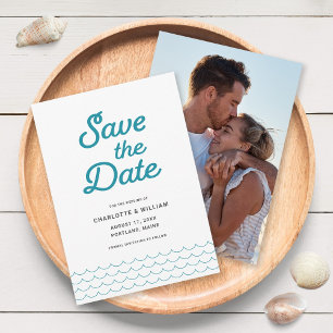 Turquoise Waves with Your Photo Save the Date Card