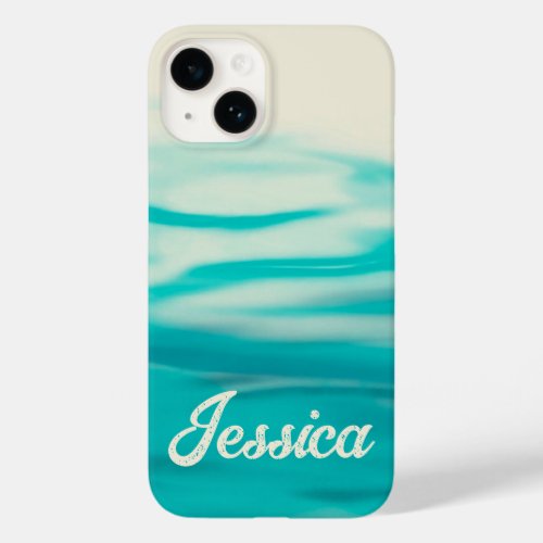 Turquoise Wavy Watercolor Abstract Seaside Pattern Case_Mate iPhone 14 Case