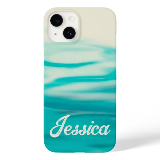 Turquoise Wavy Watercolor Abstract Seaside Pattern Case-Mate iPhone 14 Case