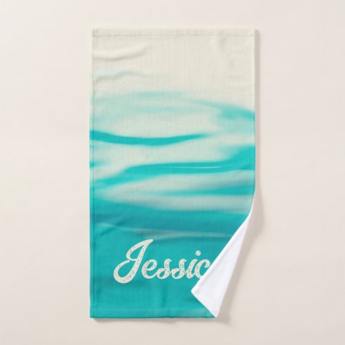 Turquoise Wavy Watercolor Abstract Seaside Pattern Hand Towel