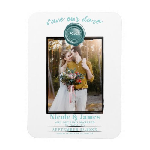 Turquoise Wax Seal Photo Wedding Save the Date Magnet