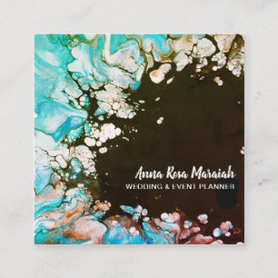 *~* Turquoise Wedding Beauty Abstract Beach Square Business Card