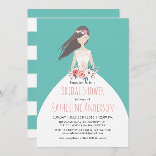 Turquoise Wedding Dress Bridal Shower Invitation