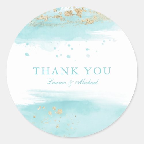 Turquoise Wedding Favor Thank You Classic Round Sticker