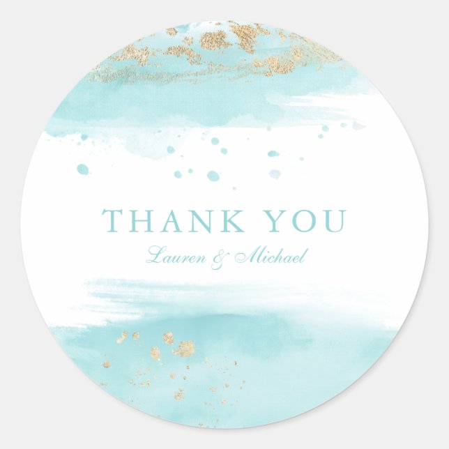 Turquoise Wedding Favor Thank You Classic Round Sticker (Front)
