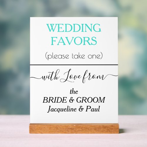Turquoise Wedding Favors Typography NAMES  Acrylic Sign