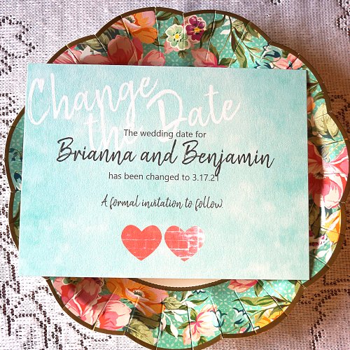 Turquoise Wedding Postponement Card