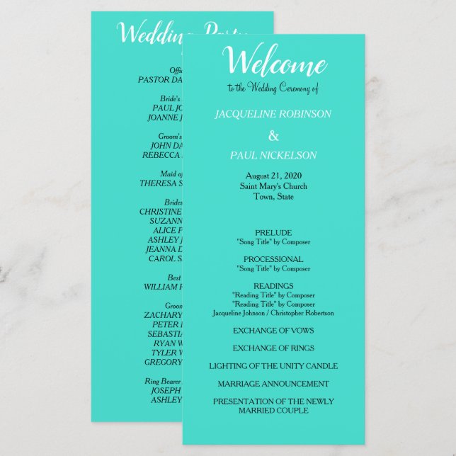 Turquoise Wedding Program (Front/Back)