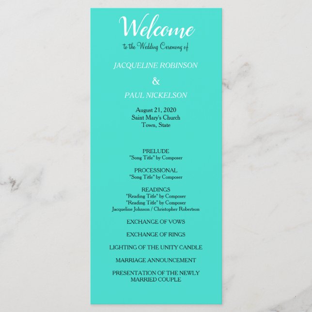 Turquoise Wedding Program (Front)